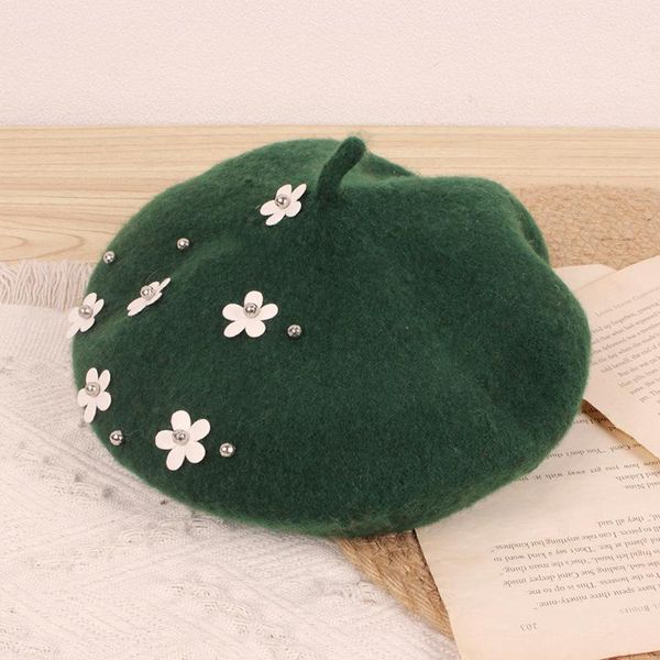 

caps & hats 2021 kids girls fashion winter warm beret with flower ribbon star woolen for school casual wear, Yellow