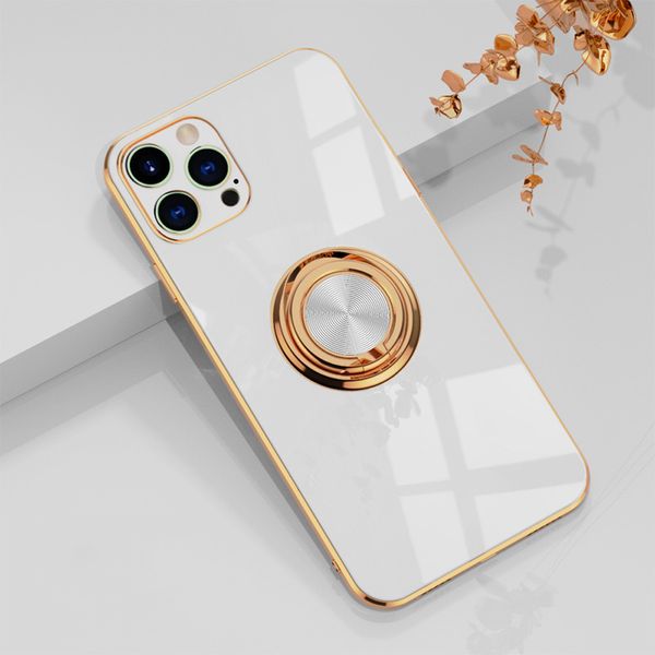 Casos de telefone celular Quadro de galvanoplastia de ouro Capas de telefone celular Capa magnética de luxo com suporte de anel de metal para iPhone 13 12 Pro Max X XR XS 6s 7 8 Plus MGN9
