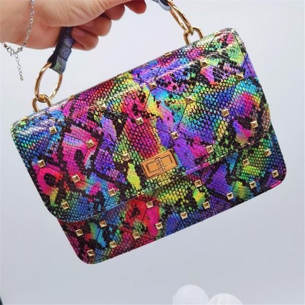 

evening bags 2021 multi color snake print rivets handbags leisure prom women packet chains shoulder outfits fashion purse