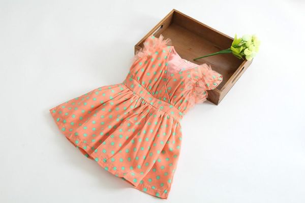 

girl's dresses summer dot girls princess dress 1pc sleeveless knee-length vest girl party kids ball gown, Red;yellow
