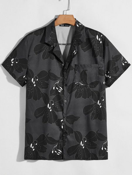 

romwe guys allover flower print shirt 41fp#, White;black