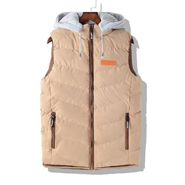 

men's vests sleeveless jacket vest mens autumn warm hooded winter casual waistcoat men plus size veste homme, Black;white