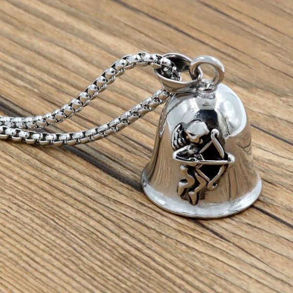 

men biker love cupid pendant tinkle bell stainless steel motorcycles arrival chokers, Golden;silver