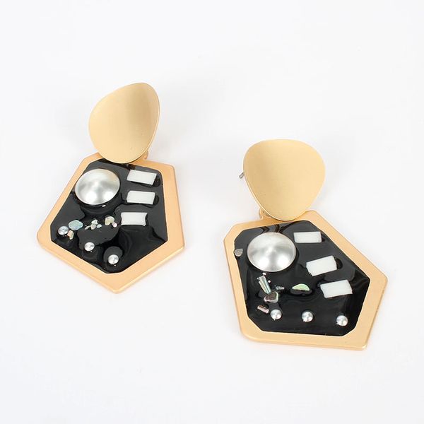 

metal oil drop colored stone stud earrings fashion punk exaggerated personality trend pearl shell earring light luxury simple geometric irre, Golden;silver