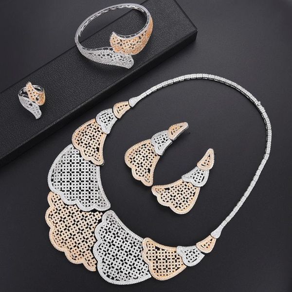

earrings & necklace larrauri 2021 design dubai african costume cubic zirconia statement jewelry sets luxury women wedding, Silver