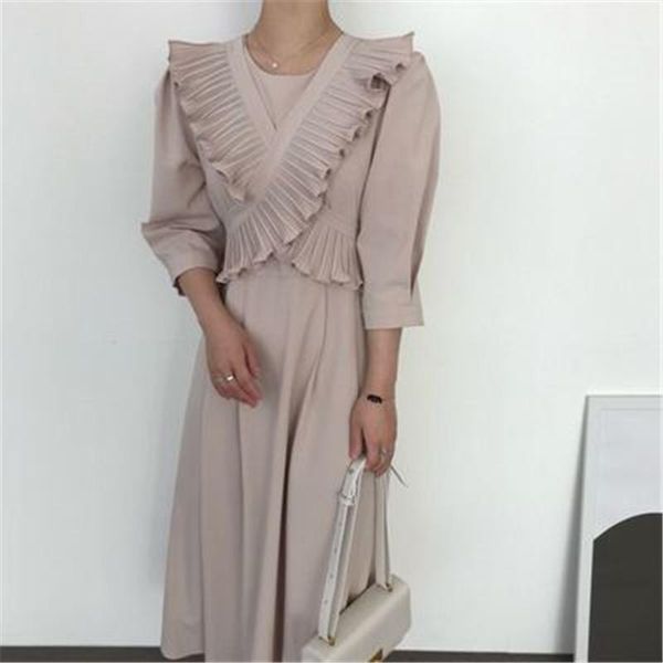 

casual dresses rugod 2021 arrivals ruffled maxi dress for ladies o-neck puff sleeve feminine fashionable elegant women's clothing, Black;gray