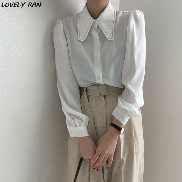 

women's knits & tees lantern long sleeve peter pan collar shirt white female spring korean casual loose chic fashion ladies s