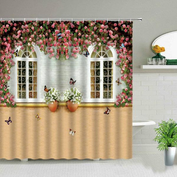 

shower curtains plant flower butterfly printing curtain bathroom landscape garden pattern