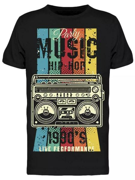 

Retro Party 1990s Hip Hop Tee Men's -Image by Shutterstock, White;black