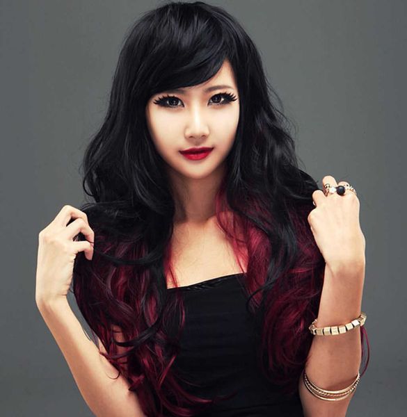

harajuku seri gradual change yiwu long curl wig, Black
