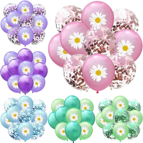 

party decoration 10pcs 12inch daisy latex balloons with confetti balloon sunflower balls summer hawaiian theme birthday wedding decor