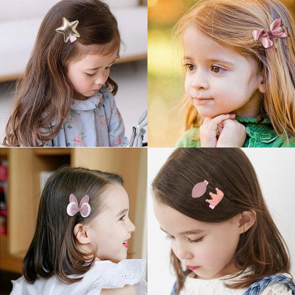 

hair accessories tie kids sets pink bow crown star candy princess rings hairpins clip pom headwear gift box, Slivery;white