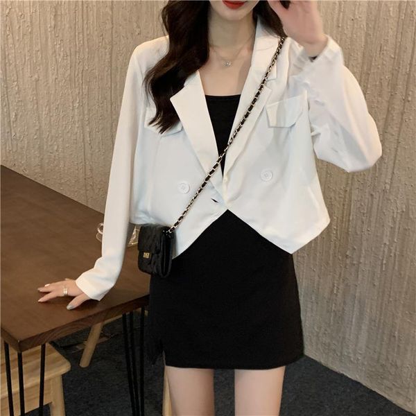 

women's suits & blazers suit jacket turn-downÂ collar single button long sleeves autumn short wholesale 2021 fashion lady clothing, White;black