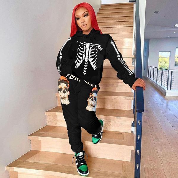 

women's two piece pants 2021 autumn fashion casual personality trend high street with hoodie sports long sleeves set, White