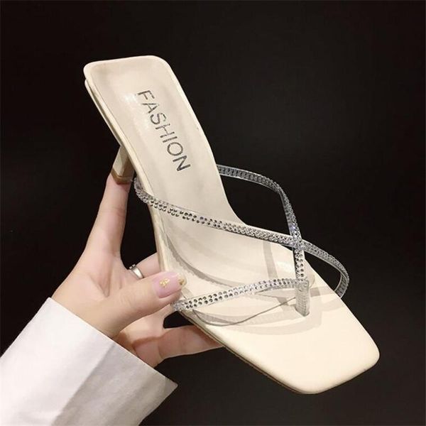 

slippers 2021 fashion rhinestone pvc transparent crystal perspex high heels square toe women party sandals pumps, Black