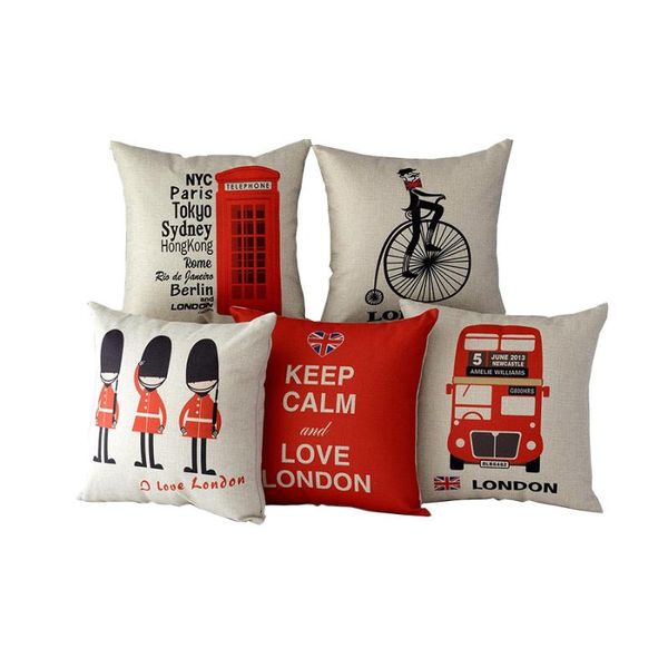 

london england style pillow case cotton linen invisible zipper cushion covers telephone boothl soldiers sofa cover cushion/deco