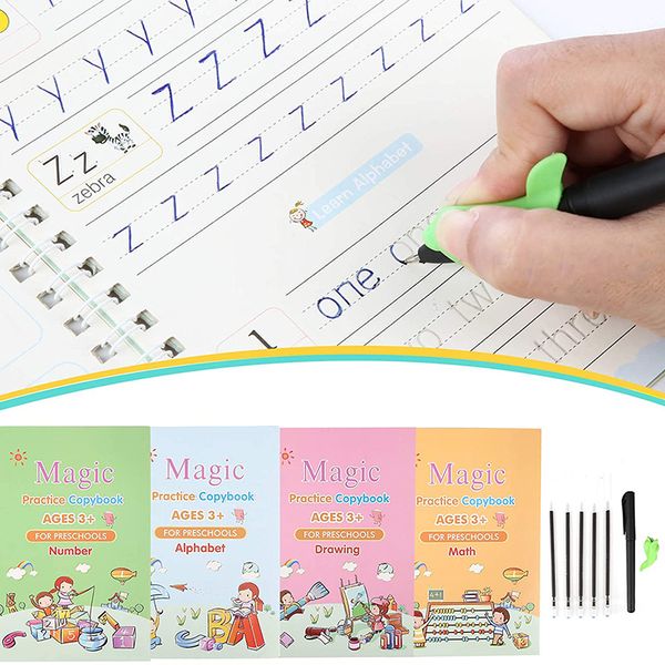 

4 Books Magic Calligraphy Handwriting Copybook Set Educational books for children alphabet montessori Kids English Lettering Toy