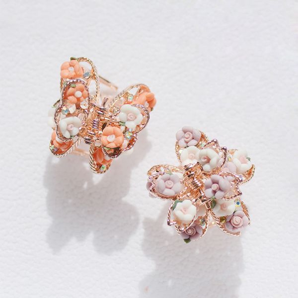 

factory wholesale soft pottery rose claw alloy butterfly creative modeling three-dimensional grasping clip female banger headdress hea/rtsch