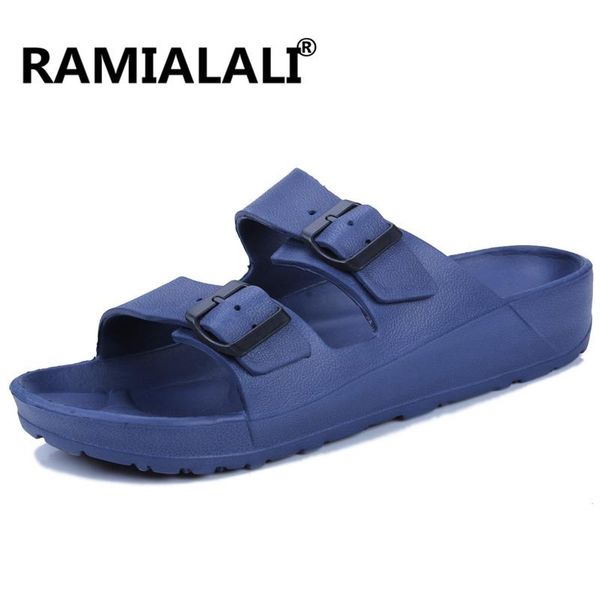 

sandals ramialali men breathable slippers shoes slip on beach sandal casual men's flats fashion lightweight eva, Black