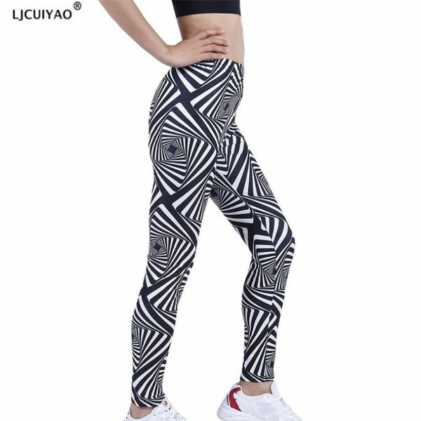 

women's leggings ljcuiyao leggins casual sportwear black white stripes printed geometric ankle-length fitness fashion bottom
