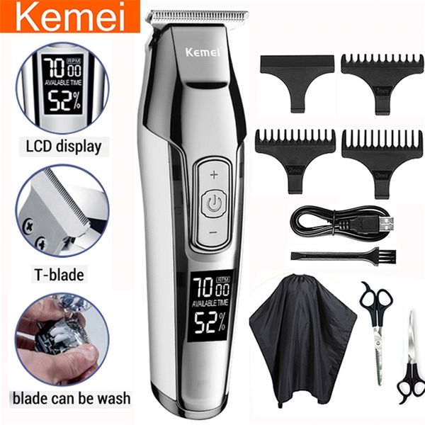 

kemei profession hair clipper beard trimmer for men electric men's shaver lcd 0mm hair cutting machine chargeable razor 220312