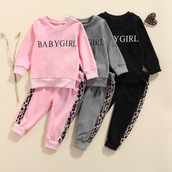 

clothing sets autumn infant baby girls boys clothes 0-5y letter leopard printed long sleeve pullover sweatshirt pants, White