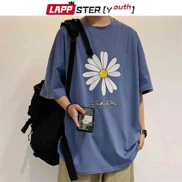 

men summer floower harajuku t-shirts man ins casual japanese streetwear tshirts male korean cotton clothing 210420, White;black