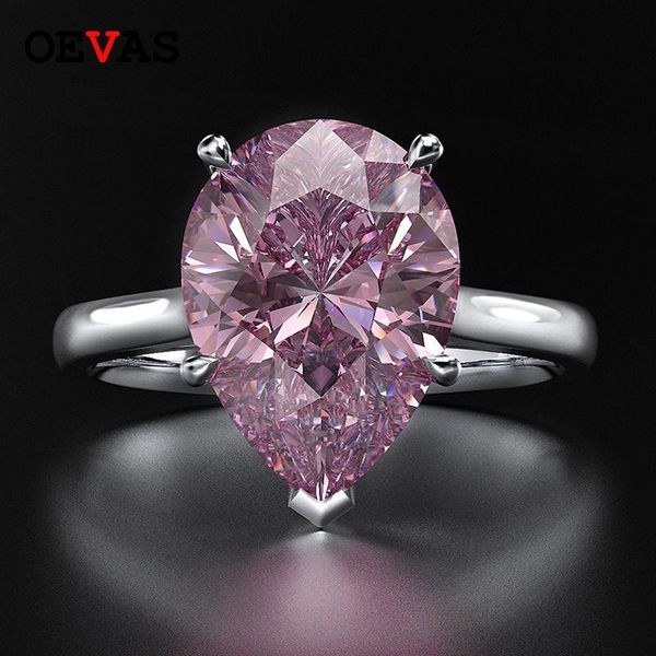 

cluster rings elegant s925 silver big water drop zircon party jewelry + cz pink blue white red yellow birth stone 5-12, Golden;silver