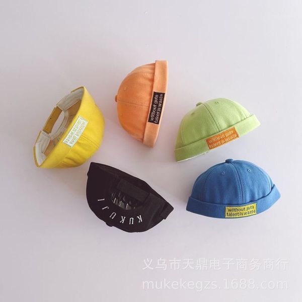 

personality candy color series children melon skin hat small cloth label boys and girls round landlord hats1, Yellow