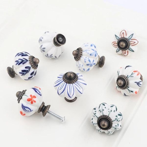 

handles & pulls 1pc pumpkin ceramic drawer knobs cupboard door single hole cabinet with screws furniture