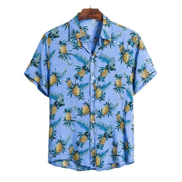 Camicia hawaiana per uomo Stampa ananas Sottile Top Casual Manica corta Stampa frutta Hawaiian Beach Holiday Vacation Abbigliamento maschile 210601