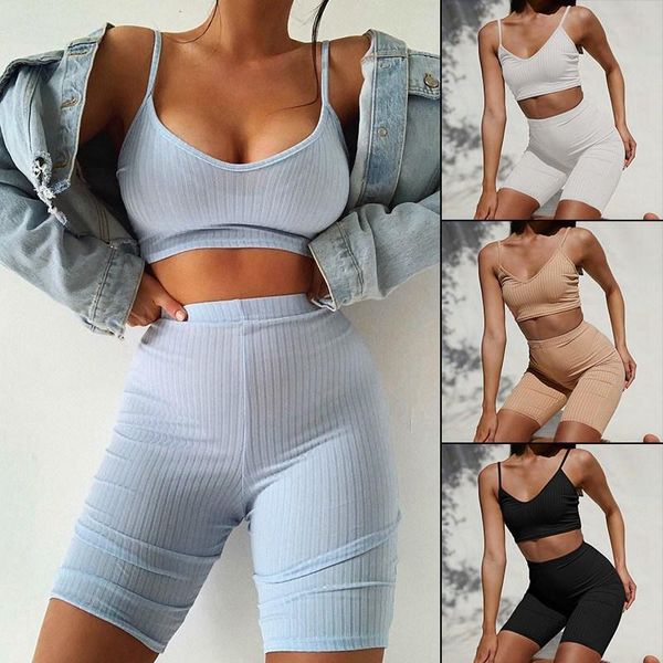 

women's two piece pants lady 2 set yoga casual solid color spaghetti and for women skinny gymwear workout sport clothes, White