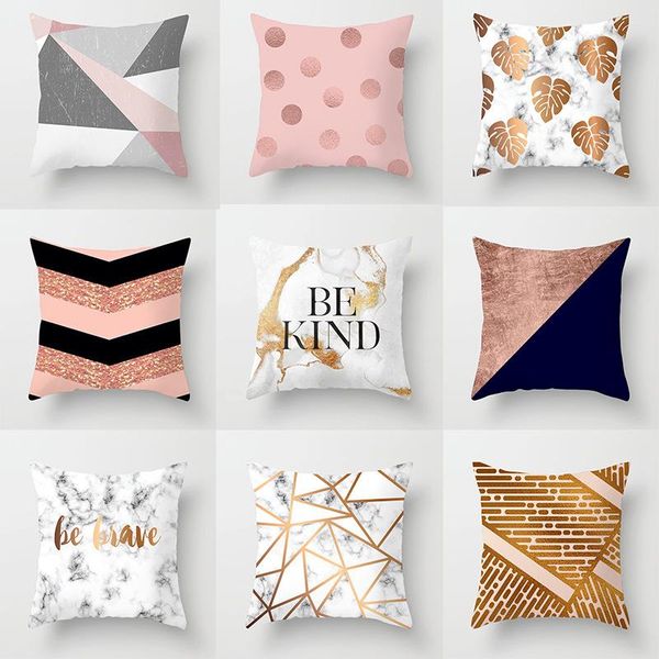 

pillow case pink marble ultra-short plush cover home sofa car cushion