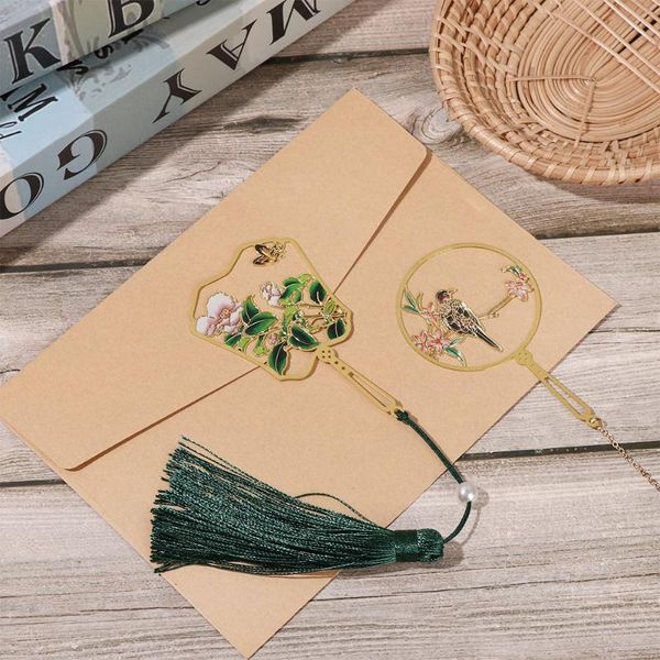 

bookmark chinese style retro book clip brass color tassel pagination mark metal markers stationery school office supplies