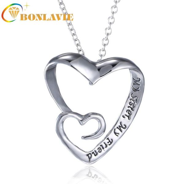 

pendant necklaces bonlavie fashion statement necklace letter my sister friend women geometric hollow party o-chain, Silver