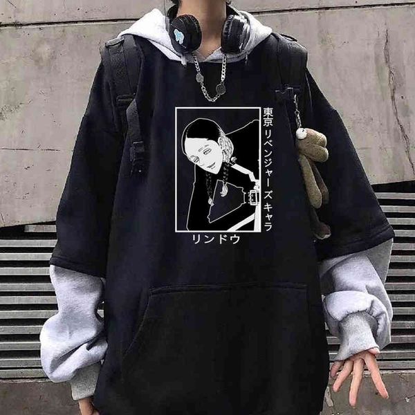 

anime tokyo revengers ran haitani printed hoodie harajuku casual long sve sweatshirt homme, Black