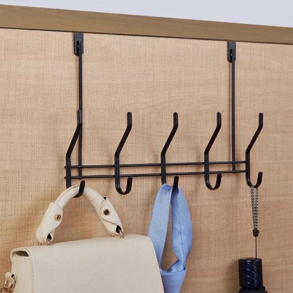 

door hanging hook home kitchen bathroom wardrobe organizer rack with 5 hooks iron towel coats hanger good load-bearing 38.5*26cm & rails
