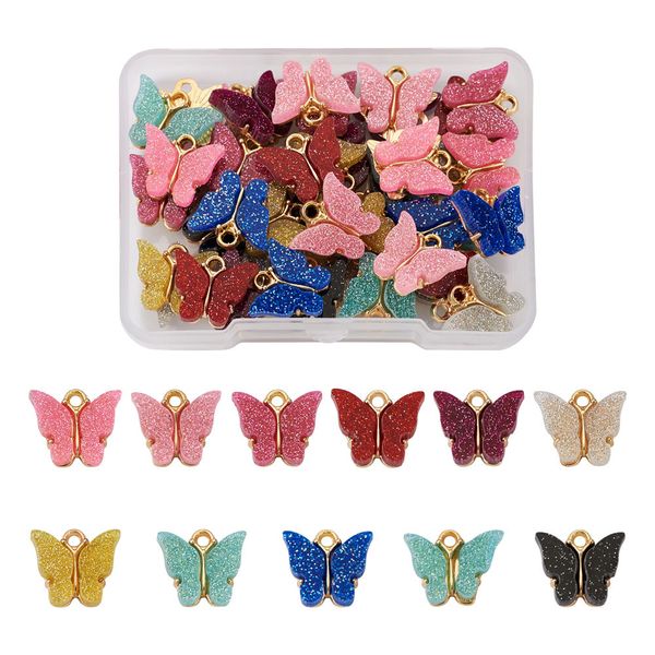 

44pcs/box vintage alloy acrylic butterfly charms for diy hoop earing bracelet necklace decor accessories mix 11 color, Bronze;silver