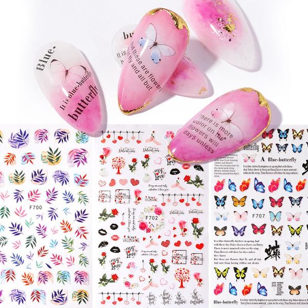 

1pc 3d nail art stickers sliders colorful leaves flowers decals design foil butterfly decorations &, Black