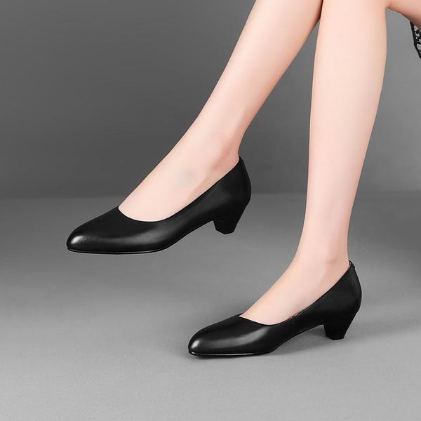 

dress shoes genuine leather office ladies pumps woman black med heels
