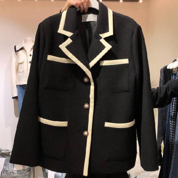 

women's wool & blends [ewq] 2021 winter female fashion casual turn down collar long-sleeved minimalist panelled single beasted woolen o, Black