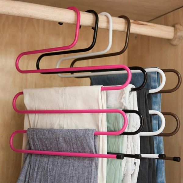

hangers & racks 5 layers s type multifunction pant holders clothes organizer trousers hanger clothing wardrobe storage rack trouser