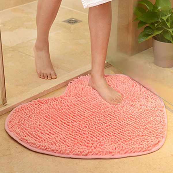 

carpets non-slip mat door pure color heart-shaped carpet kitchen rug living room bedroom pad shower soft foot