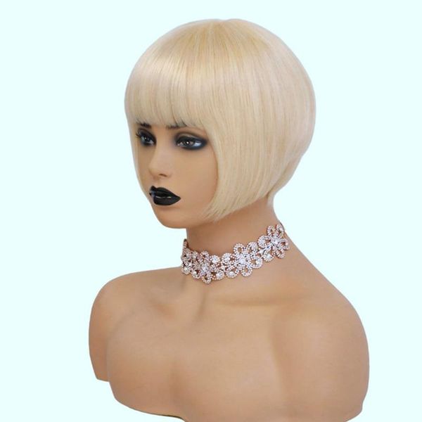 

lace wigs short bob wig natural hair 100% human with bangs colored blonde remy glueless brazilian for women, Black;brown