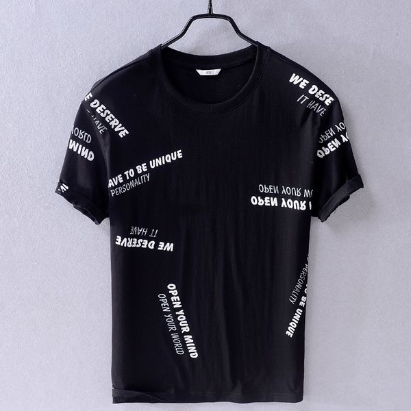 

t shirt youth leisure cotton personality letters trendy round neck pullover loose men, White;black