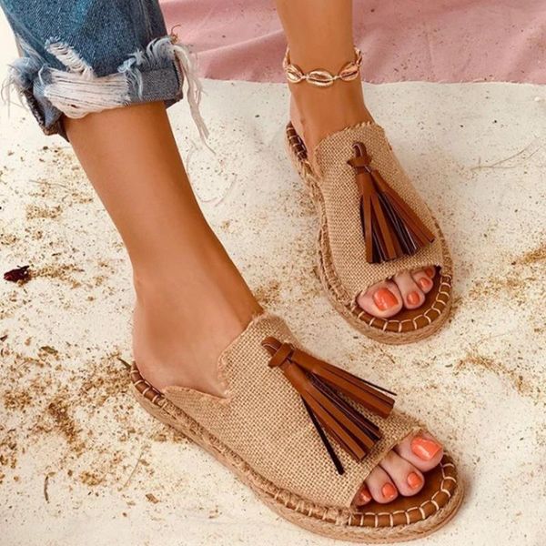 

summer women flat slippers women's fashion tassel comfortable shoes leopard sewing open toe footwear plus size, Black