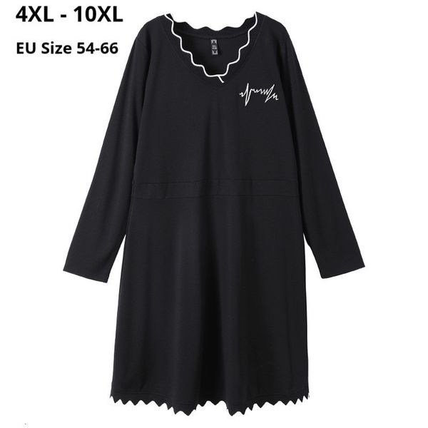 

dresses plus size 10xl 8xl 6xl women spring autumn long sleeves black dresses femme v neck high waisted a line slim dress for mujer, Black;gray