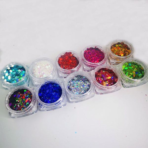 

colors chunky nail sequins glitter powder golden holographics hexagon art decoration cosmetics1, Silver;gold