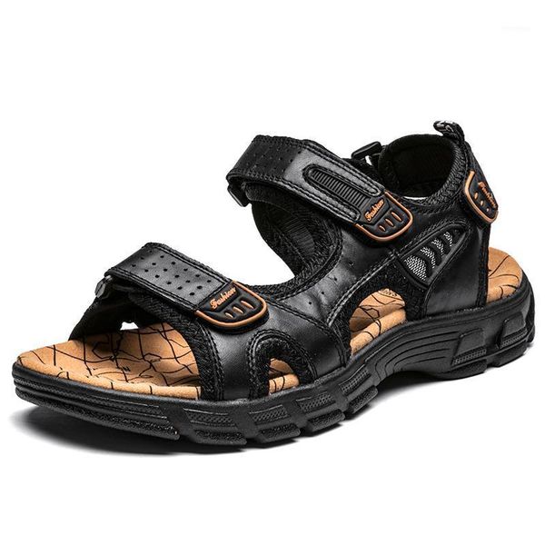 

sandals men outdoor fashion genuine leather beach sewing rubber for1, Black