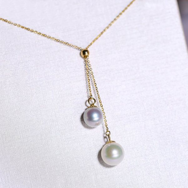 

necklaces nymph real natural akoya seawater pearl pendant necklace pure 18k gold adjustable chain for women luxury fine jewelry d506 y1, Silver